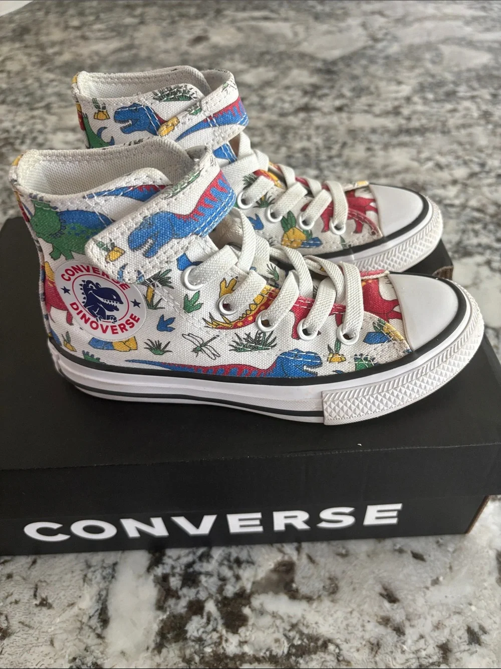 Converse Kids' High Top Sneakers - White dinosaur Print